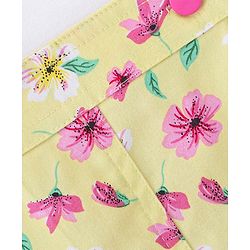 Babyhug 100% Cotton Frock With Full Sleeves Inner Tee Floral Print- Yellow Pink & White