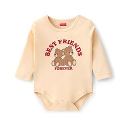Babyhug Interlock Knit Full Sleeves Onesies With Teddy Print - Beige