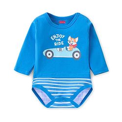 Babyhug 100% Cotton Knit Full Sleeves Striped & Fox Printed Oneise - Blue