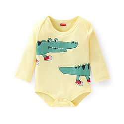 Babyhug 100% Cotton Knit Full Sleeves Crocodile Print Onesie - Yellow