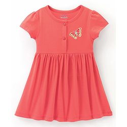 Babyhug 100% Cotton Knit Half Sleeves Butterfly Print Dress Pack of 2 - Red & Blue