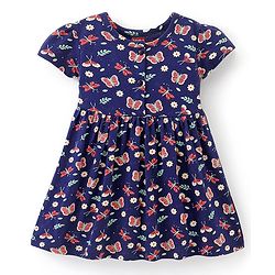 Babyhug 100% Cotton Knit Half Sleeves Butterfly Print Dress Pack of 2 - Red & Blue