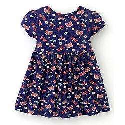 Babyhug 100% Cotton Knit Half Sleeves Butterfly Print Dress Pack of 2 - Red & Blue