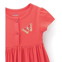Babyhug 100% Cotton Knit Half Sleeves Butterfly Print Dress Pack of 2 - Red & Blue