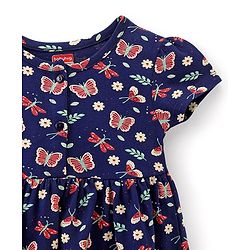 Babyhug 100% Cotton Knit Half Sleeves Butterfly Print Dress Pack of 2 - Red & Blue