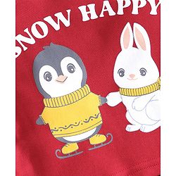 Babyhug Cotton Interlock Knit Full Sleeves Rompers Bunny Print - Red