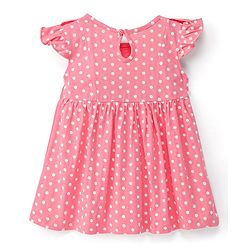 Babyhug Cotton Knit Half Sleeves Frocks Polka Dots Printed with Bow Applique Pack of 2 with Bag - Pink & Grey