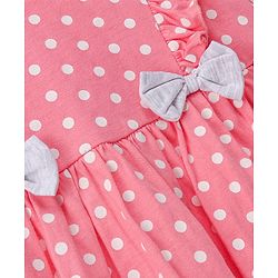 Babyhug Cotton Knit Half Sleeves Frocks Polka Dots Printed with Bow Applique Pack of 2 with Bag - Pink & Grey