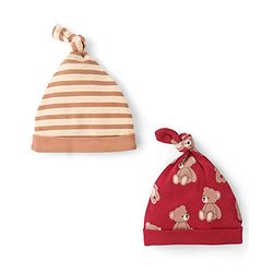 Babyhug 100% Cotton Knit Cap Bear Print Pack of 2 - Multicolour