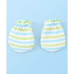 Babyhug 100% Cotton Knit Stripes Mittens and Booties   - Green