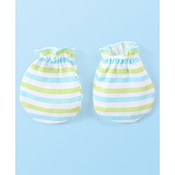 Babyhug 100% Cotton Knit Stripes Mittens and Booties   - Green