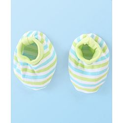 Babyhug 100% Cotton Knit Stripes Mittens and Booties   - Green