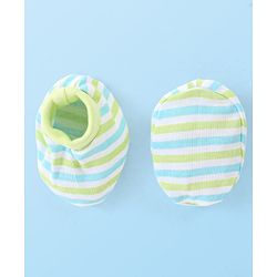 Babyhug 100% Cotton Knit Stripes Mittens and Booties   - Green