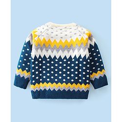 Babyhug Knitted Full Sleeves Wave Design Sweater Set -Navy Blue & Yellow