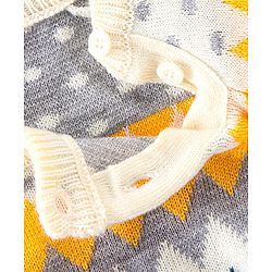 Babyhug Knitted Full Sleeves Wave Design Sweater Set -Navy Blue & Yellow