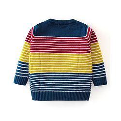 Babyhug Knitted Full Sleeves Sweater Set Striped Design - Navy Blue