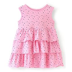 Babyhug 100% Cotton Knit Half Sleeves Shrug & Frock With Star Print - Pink & Blue