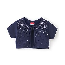 Babyhug 100% Cotton Knit Half Sleeves Shrug & Frock With Star Print - Pink & Blue