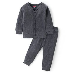 Babyhug Cotton Full Sleeves Front Open Thermal Vest And Leggings- Dark Grey