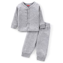 Babyhug Full Sleeves Solid Thermal Vest & Pant Set - Light Grey