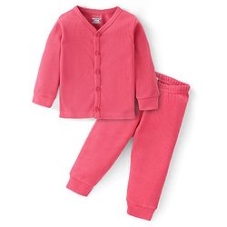 Babyhug Cotton Full Sleeves Front Open Thermal Vest And Leggings- Coral