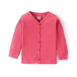 Babyhug Cotton Full Sleeves Front Open Thermal Vest And Leggings- Coral