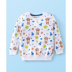 Babyhug Full Sleeves T-Shirt and Pants Set Bear Print - White & Blue