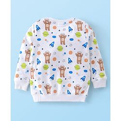 Babyhug Full Sleeves T-Shirt and Pants Set Bear Print - White & Blue
