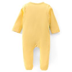 Babyhug Cotton Interlock Full Sleeves Footed Sleepsuit Crane Print - Yellow