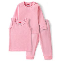 Babyhug Cotton Full Sleeves Thermal Wear Pullover Vest & Pant Set - Pink
