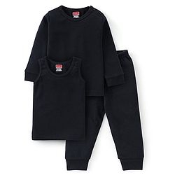 Babyhug Cotton Full Sleeves Inner Thermal Vest & Pajama Set - Dark Navy