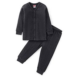 Babyhug Cotton Full Sleeves Front Open Thermal Vest And Leggings- Dark Grey