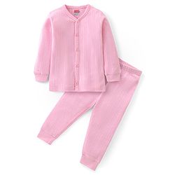 Babyhug Cotton Full Sleeves Front Open Thermal Vest And Leggings- Pink