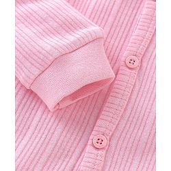 Babyhug Cotton Full Sleeves Front Open Thermal Vest And Leggings- Pink