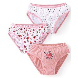 Babyhug 100% Cotton Knit Floral Printed Panties Pack of 3 - Pink & White