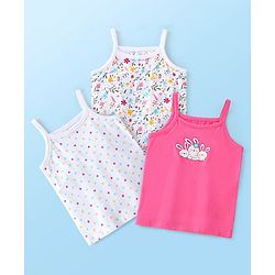 Babyhug 100% Cotton Sleeveless Slips Floral Print Pack Of 3- White & Pink