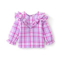 Babyhug 100% Cotton Woven Lurex Full Sleeves Checks with Frill Detailing Top - Lilac