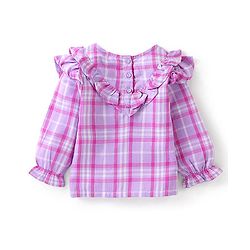 Babyhug 100% Cotton Woven Lurex Full Sleeves Checks with Frill Detailing Top - Lilac
