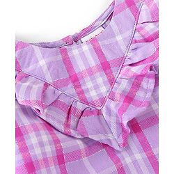 Babyhug 100% Cotton Woven Lurex Full Sleeves Checks with Frill Detailing Top - Lilac