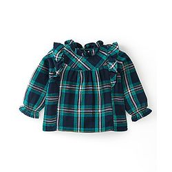 Babyhug 100% Cotton Full Sleeves Checks Top with Frill Detailing - Green & Black