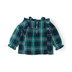 Babyhug 100% Cotton Full Sleeves Checks Top with Frill Detailing - Green & Black