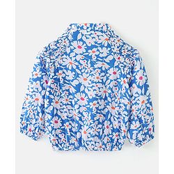 Babyhug Rayon Woven Full Sleeves Gathered Top With Floral Print - White & Blue
