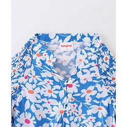 Babyhug Rayon Woven Full Sleeves Gathered Top With Floral Print - White & Blue