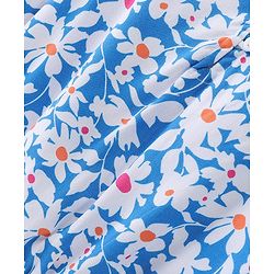 Babyhug Rayon Woven Full Sleeves Gathered Top With Floral Print - White & Blue