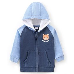 Babyhug Cotton Knit Full Sleeves Sweat Jacket With Bear Print - Grey & Blue