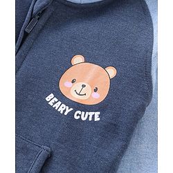 Babyhug Cotton Knit Full Sleeves Sweat Jacket With Bear Print - Grey & Blue
