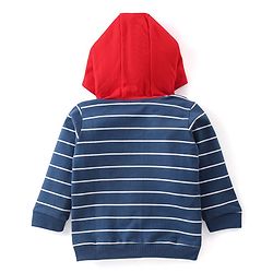 Babyhug 100% Cotton Knit Full Sleeves Sweatjacket With Zipper & Hood Striped - Navy Blue & Orange