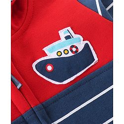 Babyhug 100% Cotton Knit Full Sleeves Sweatjacket With Zipper & Hood Striped - Navy Blue & Orange