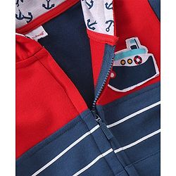 Babyhug 100% Cotton Knit Full Sleeves Sweatjacket With Zipper & Hood Striped - Navy Blue & Orange