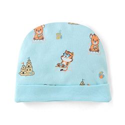 Babyhug 100% Cotton Interlock Castle Print Cap Mittens And Booties  Blue - Diameter 11cm